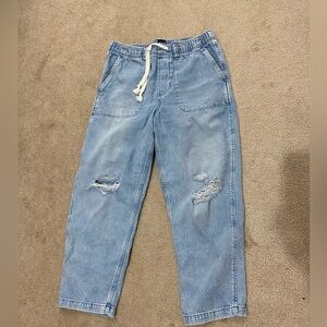 The GAP drawstring stretch cropped distressed straight leg denim pant, medium